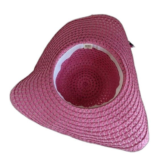 Resortwear Sun Wide Brim Straw Hat with Ribbon Bow Pink Beachwear Springtime - Picture 6 of 8